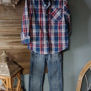 Plaid Blue and Red Kids Matching Set